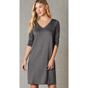Eileen Fisher Womens Small/petite V Neck Grey Stretch Dress Long‎ Sleeve